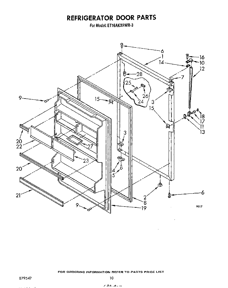 REFRIGERATOR DOOR, NOT ILLUSTRATED Diagram and Parts List for ET16AKXRWR3  Whirlpool Refrigerator
