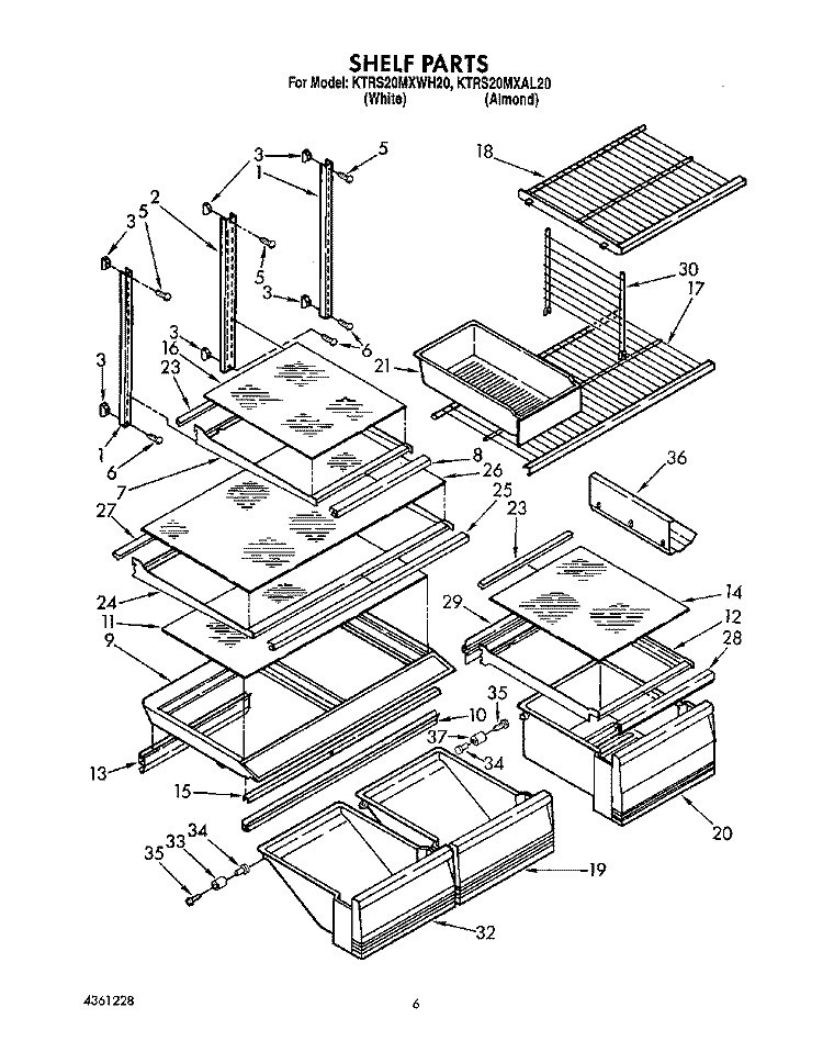 SHELF, LIT/OPTIONAL Diagram and Parts List for KTRS20MXWH20  KitchenAid Refrigerator