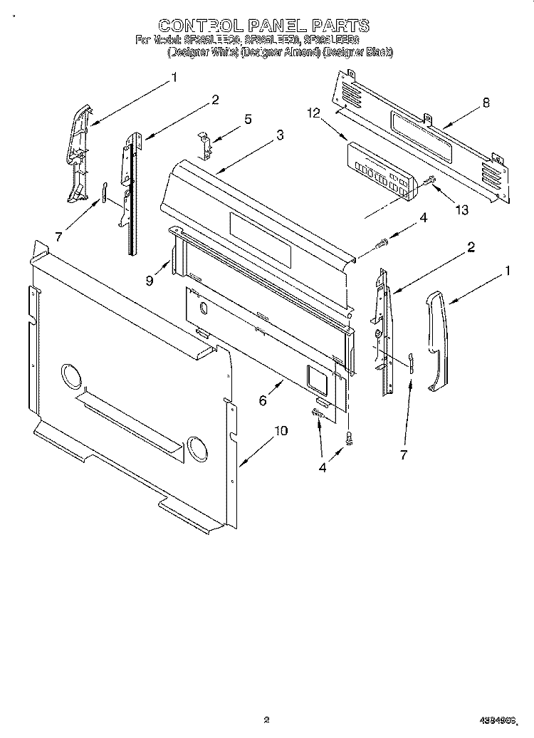 CONTROL PANEL Diagram and Parts List for SF395LEEB0  Whirlpool Range