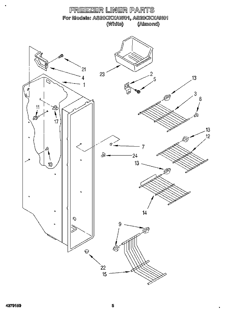 FREEZER LINER Diagram and Parts List for AS20CKXAN01  Whirlpool Refrigerator