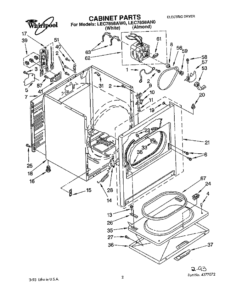 SECTION Diagram and Parts List for LEC7858AN0  Whirlpool Dryer