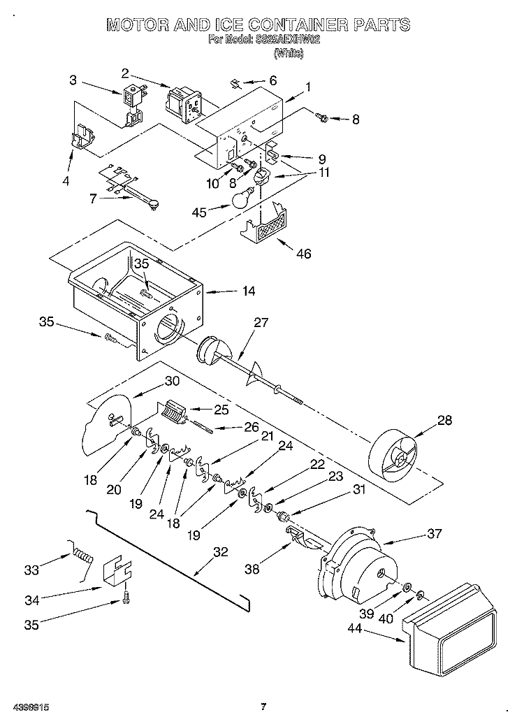 MOTOR AND ICE CONTAINER Diagram and Parts List for SS25AEXHW02  Whirlpool Refrigerator