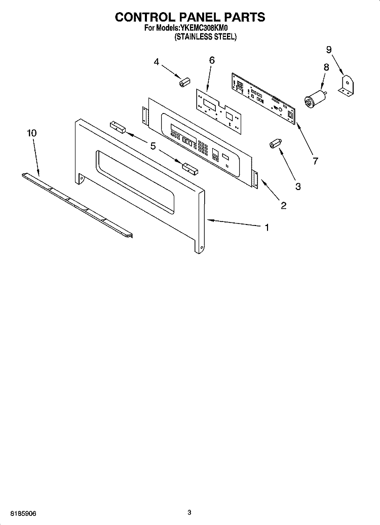 CONTROL PANEL PARTS Diagram and Parts List for YKEMC308KM0  KitchenAid Microwave Oven Combo