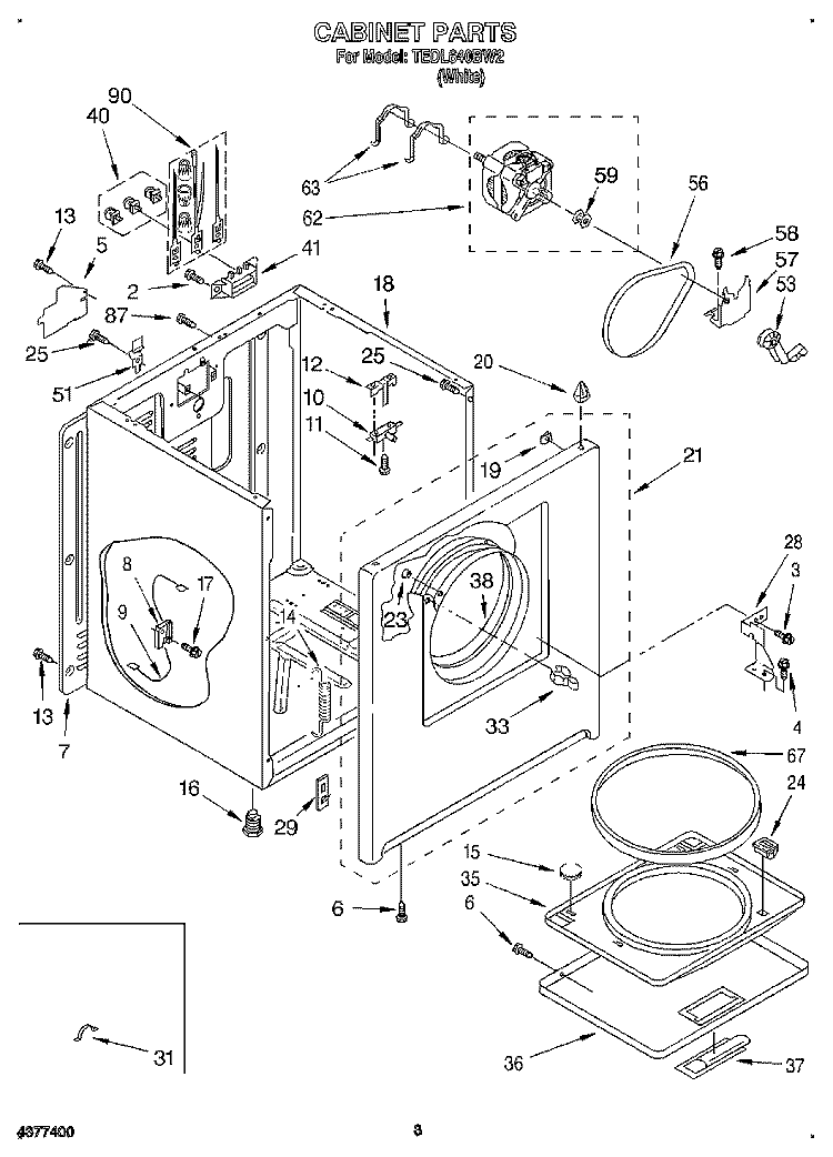 SECTION Diagram and Parts List for TEDL640BW2  Whirlpool Dryer