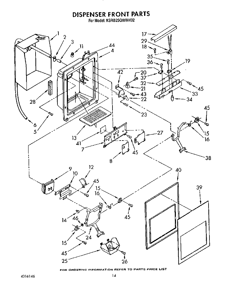 DISPENSER FRONT Diagram and Parts List for KSRB25QWAL02  KitchenAid Refrigerator
