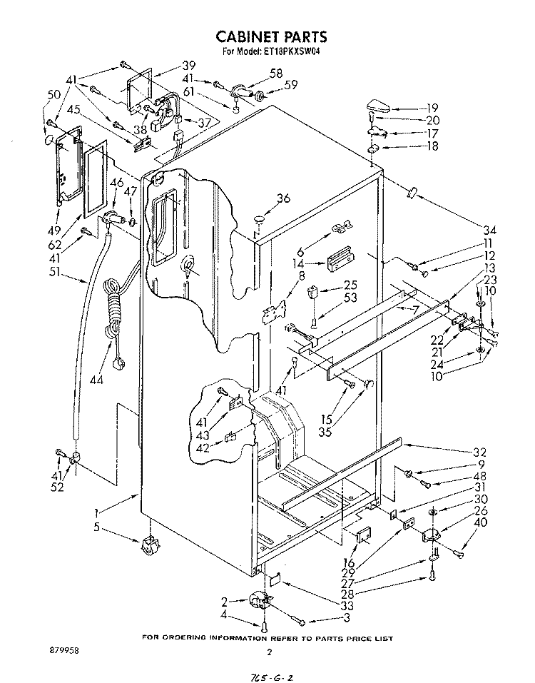 CABINET Diagram and Parts List for ET18PKXSW04  Whirlpool Refrigerator