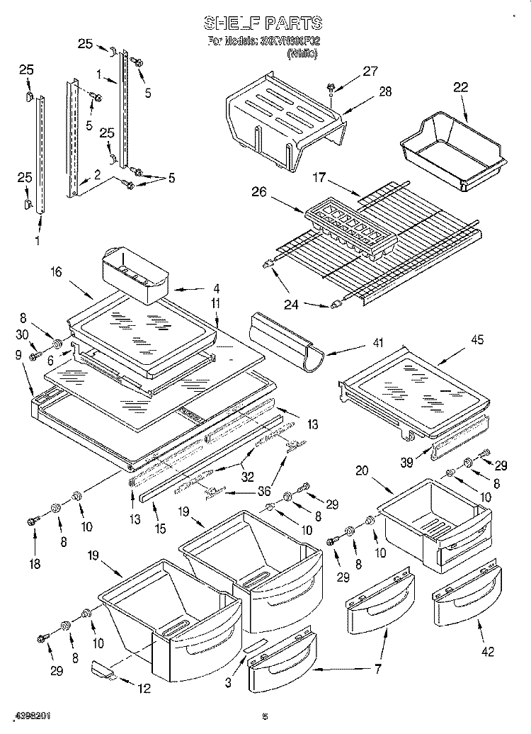 SHELF Diagram and Parts List for 3XKVN600F02  Whirlpool Refrigerator