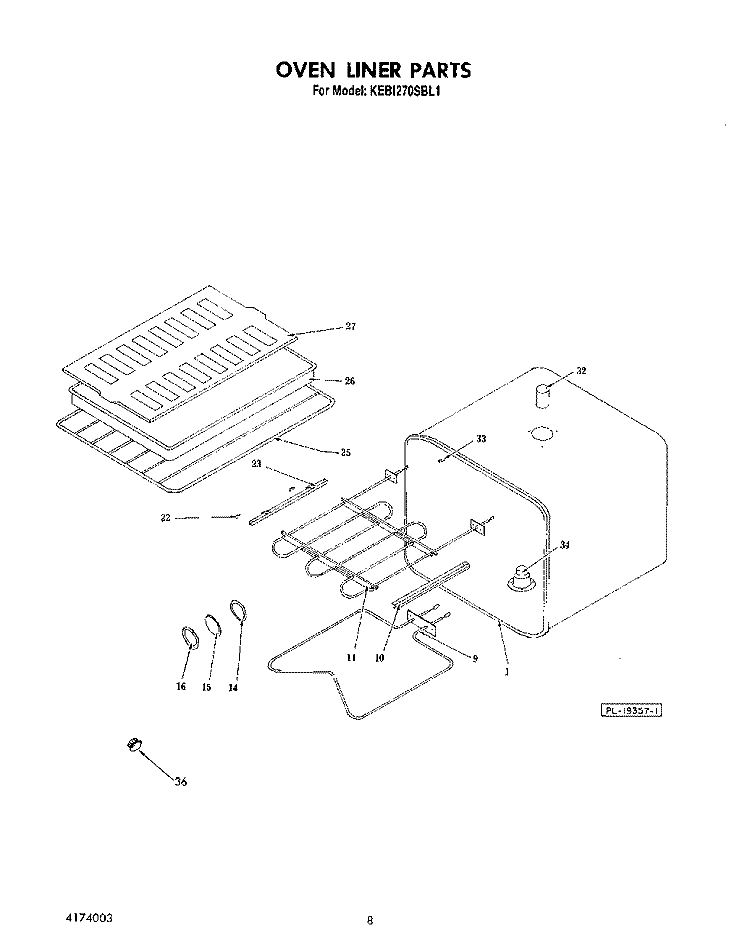 OVEN LINER Diagram and Parts List for KEBI270SBL1  KitchenAid Wall Oven