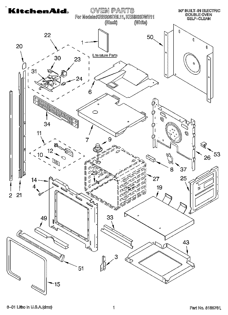 OVEN, LITERATURE Diagram and Parts List for KEBI206DBL11  KitchenAid Wall Oven
