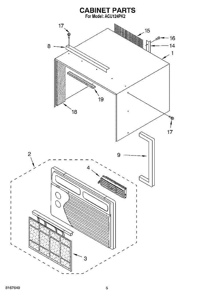 SECTION Diagram and Parts List for ACU124PK2  Whirlpool Air Conditioner