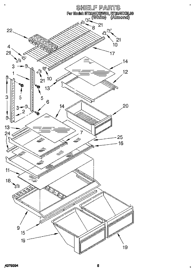 SHELF Diagram and Parts List for RT20AKXBW00  Roper Refrigerator