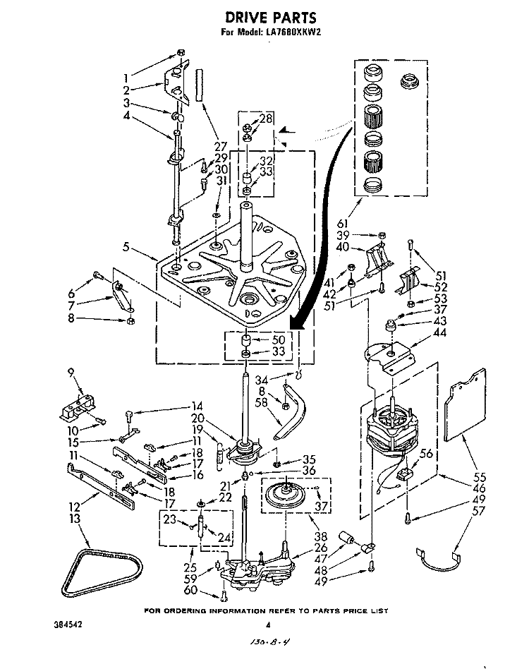 DRIVE Diagram and Parts List for LA7680XKW2  Whirlpool Washer