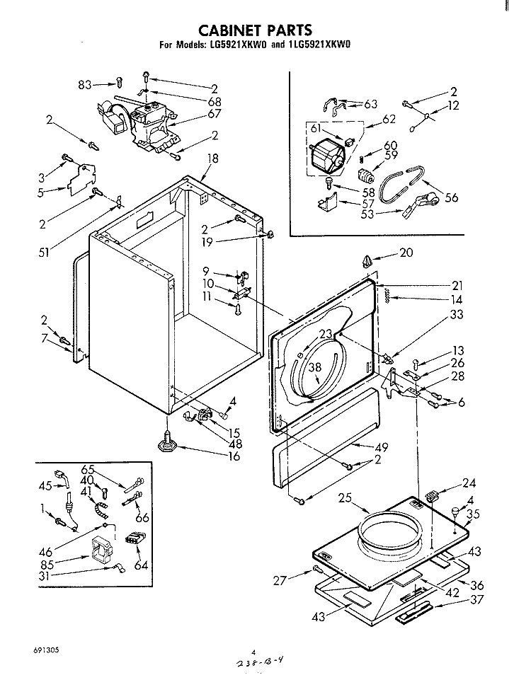 CABINET Diagram and Parts List for 1LG5921XKW0  Whirlpool Dryer