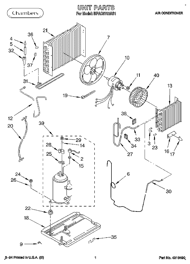 UNIT, LITERATURE Diagram and Parts List for BPAC0700AS1  KitchenAid Air Conditioner
