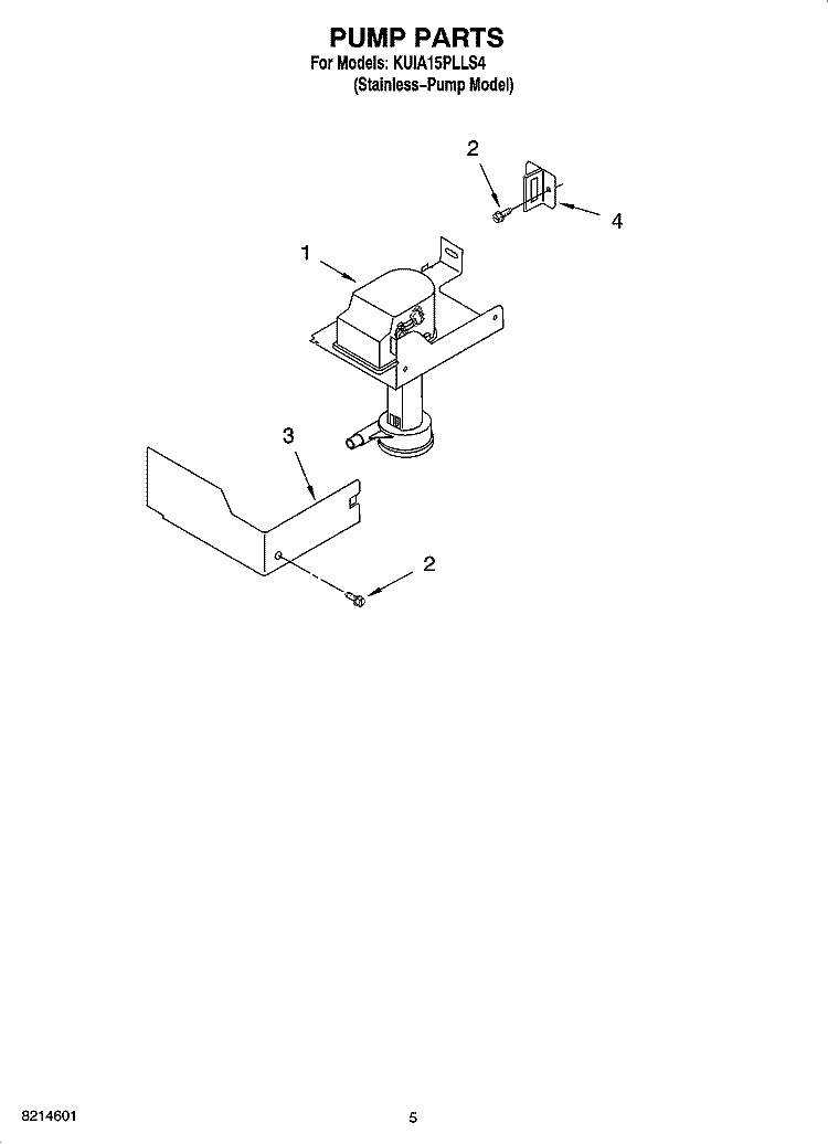 PUMP PARTS Diagram and Parts List for KUIA15PLLS4  KitchenAid Ice Maker