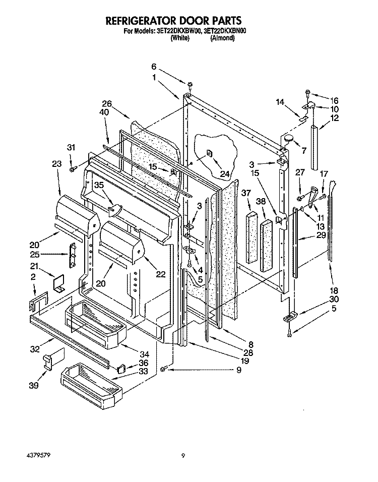 REFRIGERATOR DOOR Diagram and Parts List for 3ET22DKXBW00  Whirlpool Refrigerator