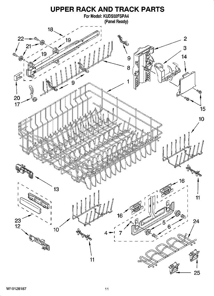 UPPER RACK AND TRACK PARTS Diagram and Parts List for KUDS02FSPA4  KitchenAid Dishwasher