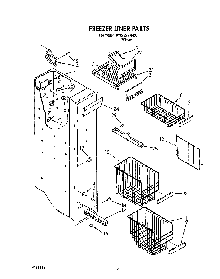 FREEZER LINER Diagram and Parts List for JWRZ2727FI00  Whirlpool Refrigerator