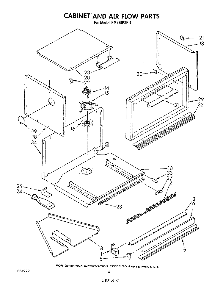 CABINET AND AIR FLOW Diagram and Parts List for RM288PXP1  Whirlpool Microwave Oven Combo