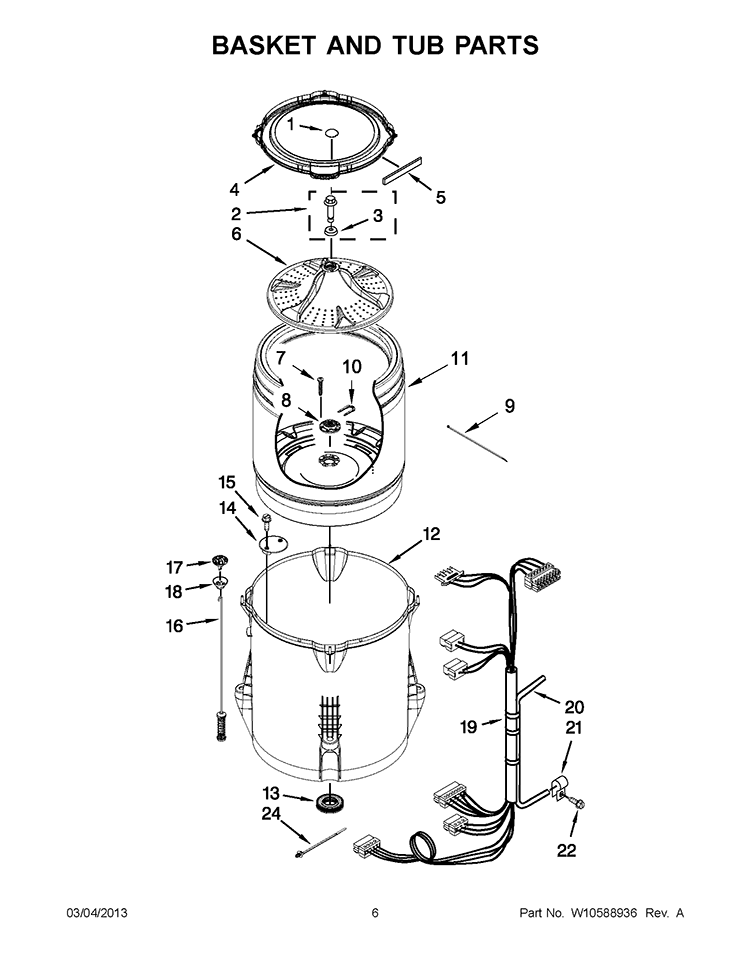 BASKET AND TUB PARTS Diagram and Parts List for 7MWTW5722BC0  Whirlpool Washer