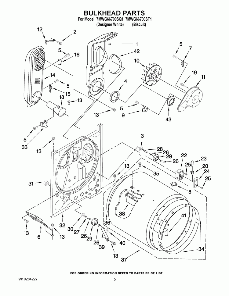 BULKHEAD PARTS Diagram and Parts List for 7MWG66700SQ1  Whirlpool Dryer