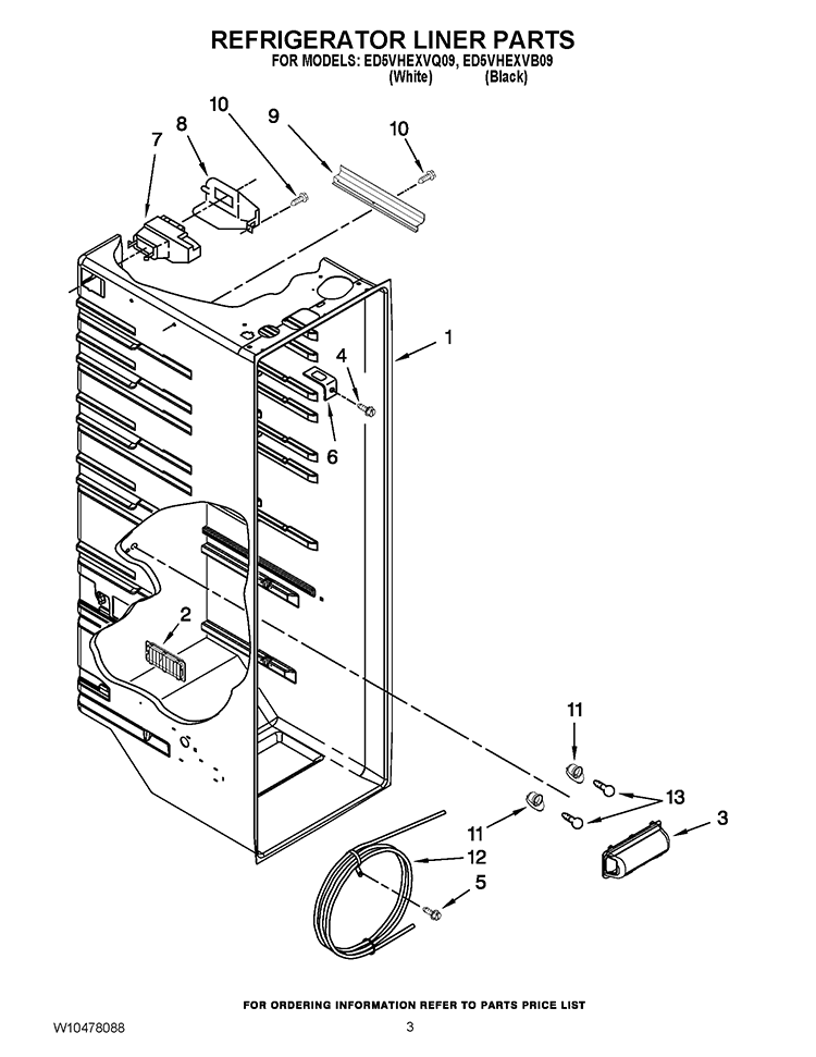 REFRIGERATOR LINER PARTS Diagram and Parts List for ED5VHEXVB09  Whirlpool Refrigerator