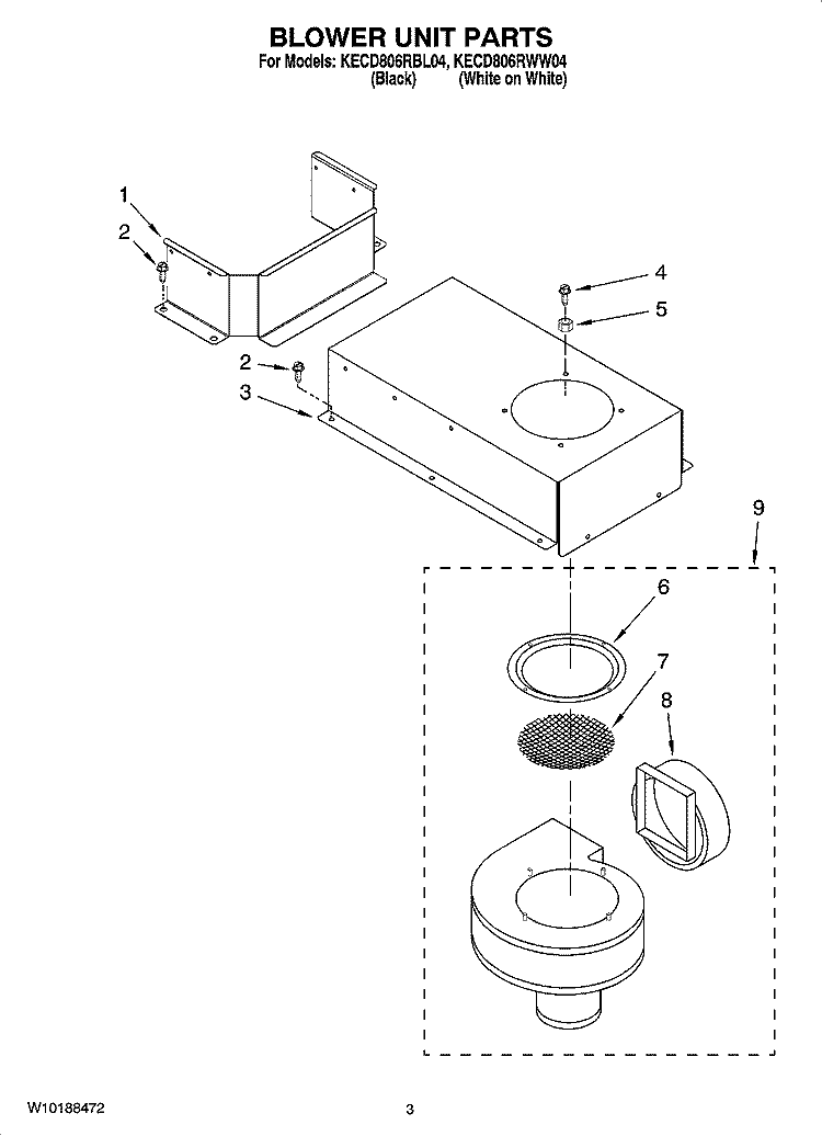BLOWER UNIT PARTS, OPTIONAL PARTS Diagram and Parts List for KECD806RWW04  KitchenAid Cooktop