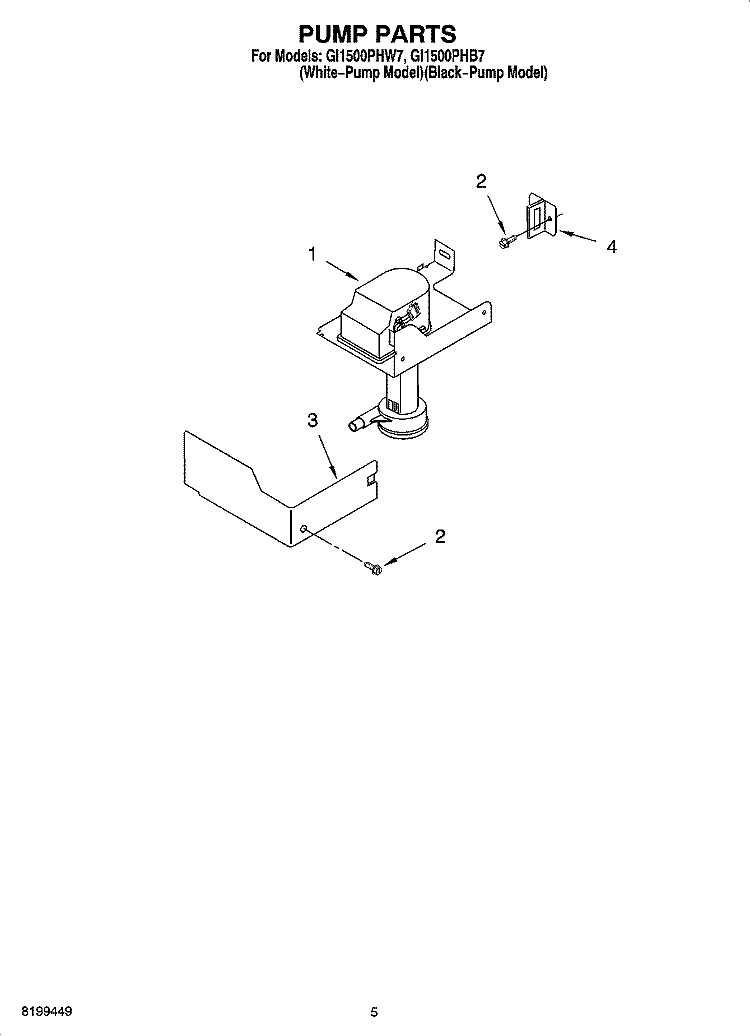 PUMP PARTS Diagram and Parts List for GI1500PHB7  Whirlpool Ice Maker