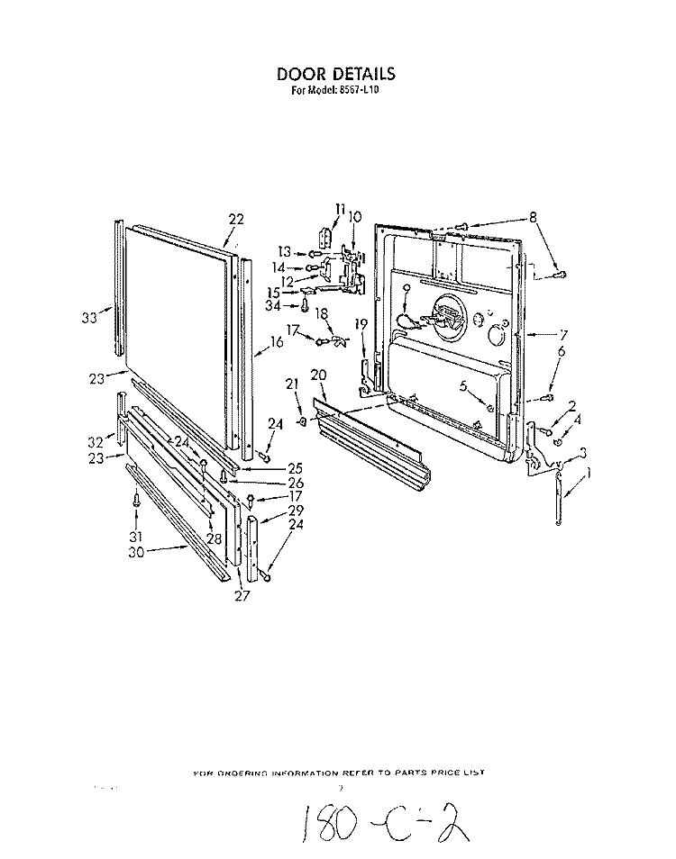 DOOR Diagram and Parts List for 8567L10  Roper Dishwasher