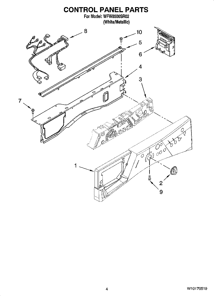 CONTROL PANEL PARTS Diagram and Parts List for WFW8500SR02  Whirlpool Washer