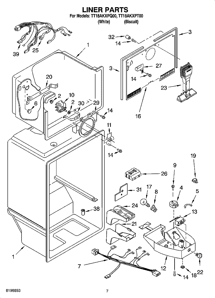 LINER PARTS Diagram and Parts List for TT18AKXPT00  Estate Refrigerator