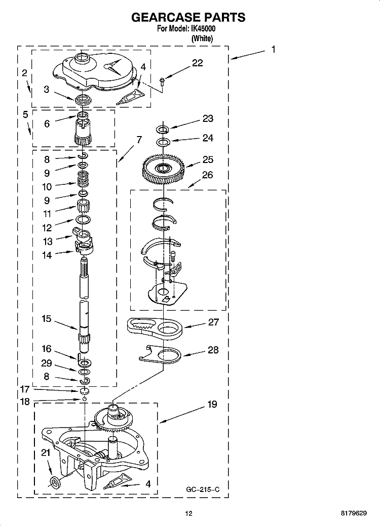 GEARCASE PARTS Diagram and Parts List for IK45000  Inglis Washer