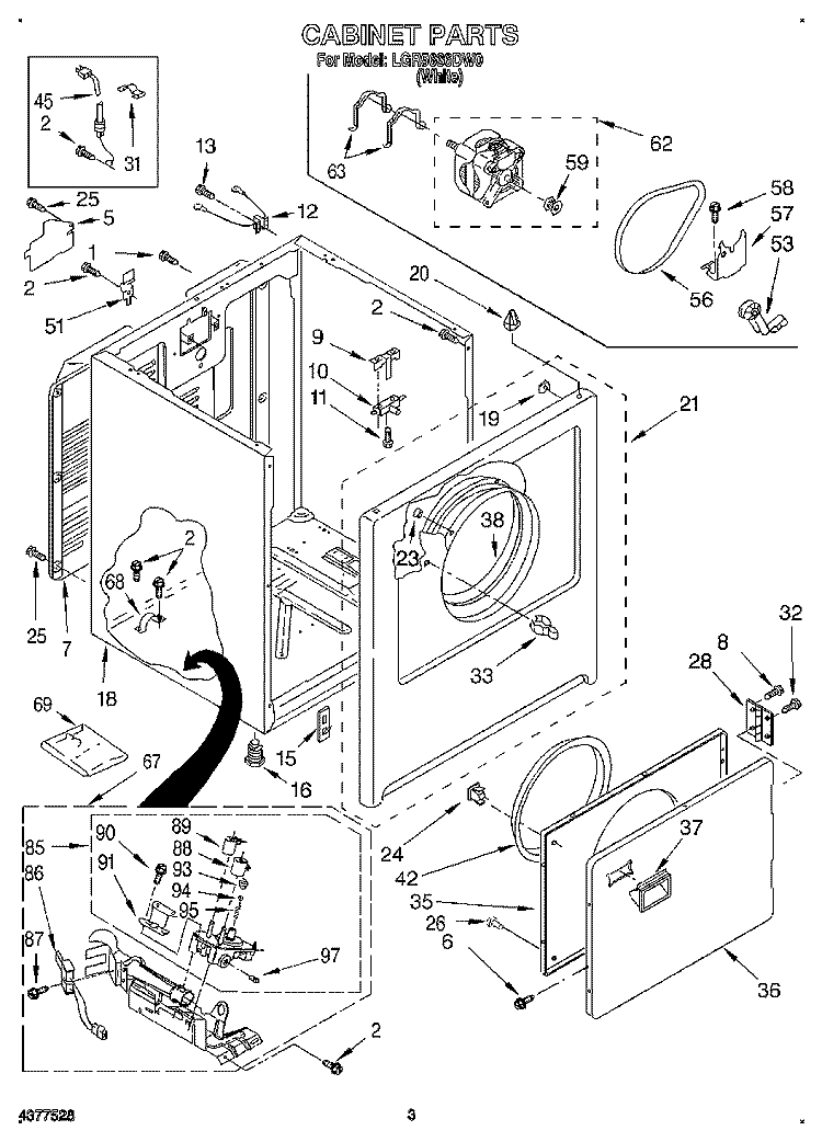 CABINET Diagram and Parts List for LGR5636DW0  Whirlpool Dryer