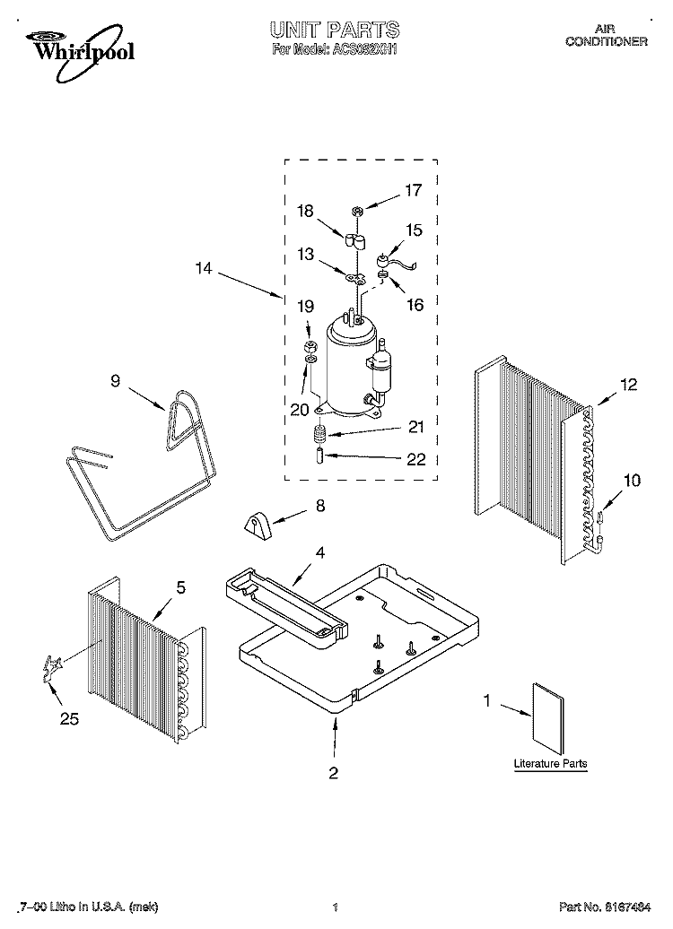 UNIT, LITERATURE Diagram and Parts List for ACS052XH1  Whirlpool Air Conditioner