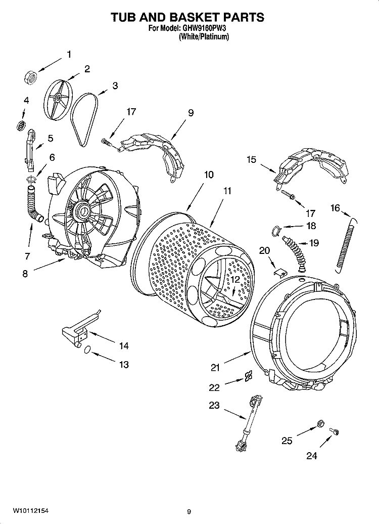 TUB AND BASKET PARTS Diagram and Parts List for GHW9160PW3  Whirlpool Washer