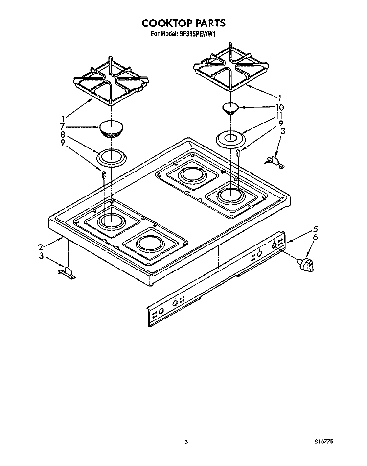COOKTOP Diagram and Parts List for SF385PEWW1  Whirlpool Range