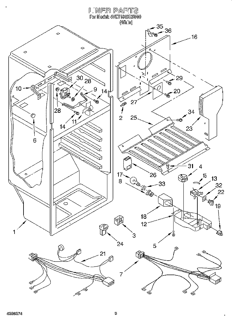 LINER, OPTIONAL Diagram and Parts List for 4VET18GKGW00  Whirlpool Refrigerator