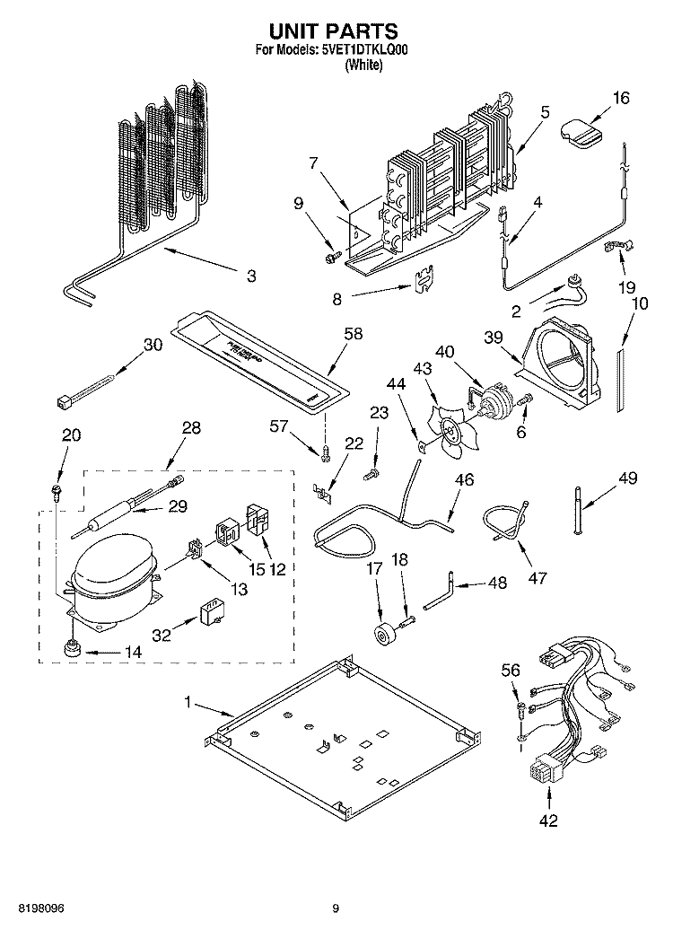UNIT Diagram and Parts List for 5VET1DTKLQ00  Whirlpool Refrigerator