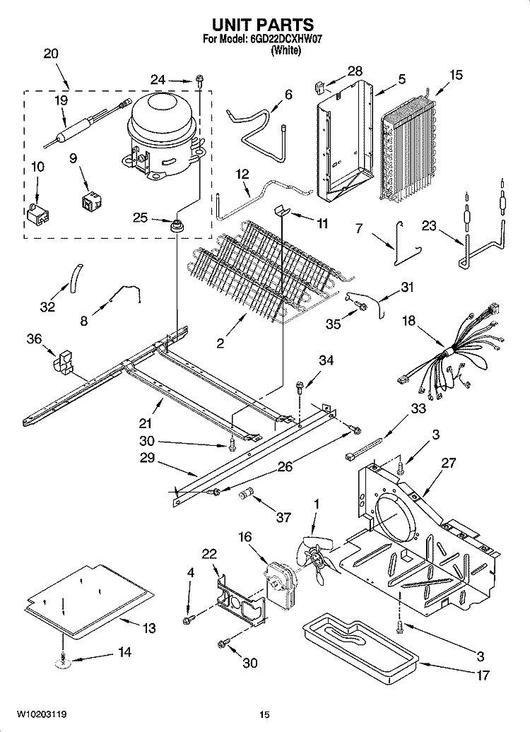 UNIT PARTS Diagram and Parts List for 6GD22DCXHW07  Whirlpool Refrigerator