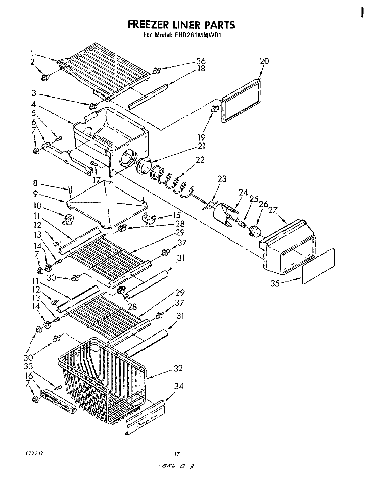 FREEZER LINER Diagram and Parts List for EHD261MMWR1  Whirlpool Refrigerator