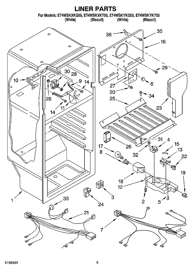 LINER PARTS Diagram and Parts List for ET4WSKYKQ05  Whirlpool Refrigerator