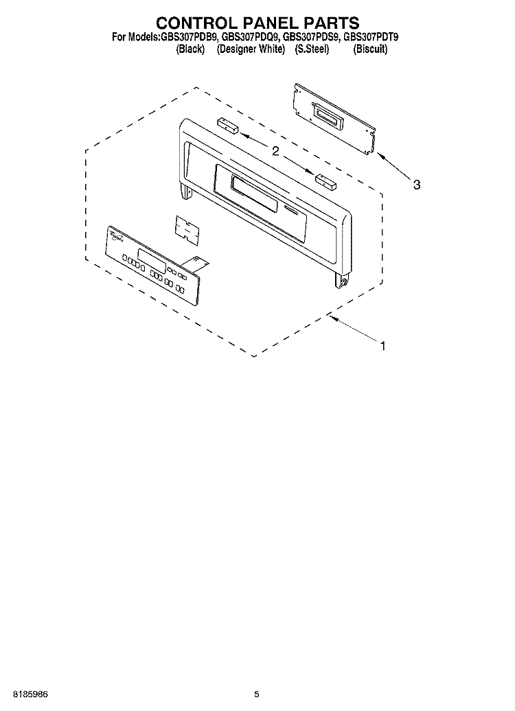 CONTROL PANEL Diagram and Parts List for GBS307PDB9  Whirlpool Wall Oven