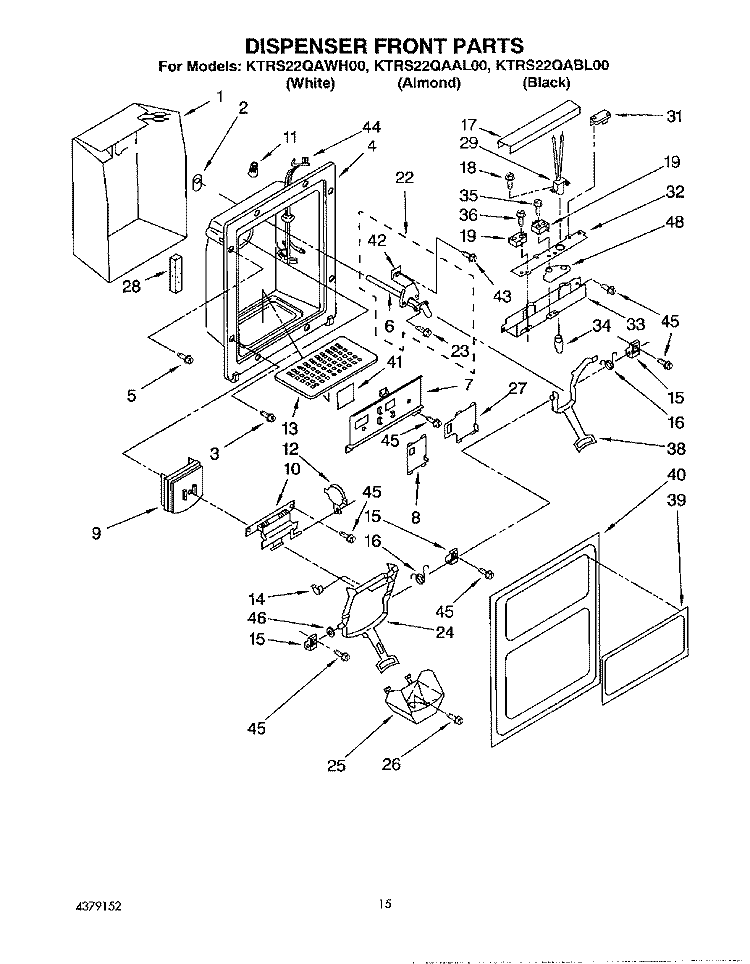 DISPENSER FRONT Diagram and Parts List for KTRS22QAWH00  KitchenAid Refrigerator