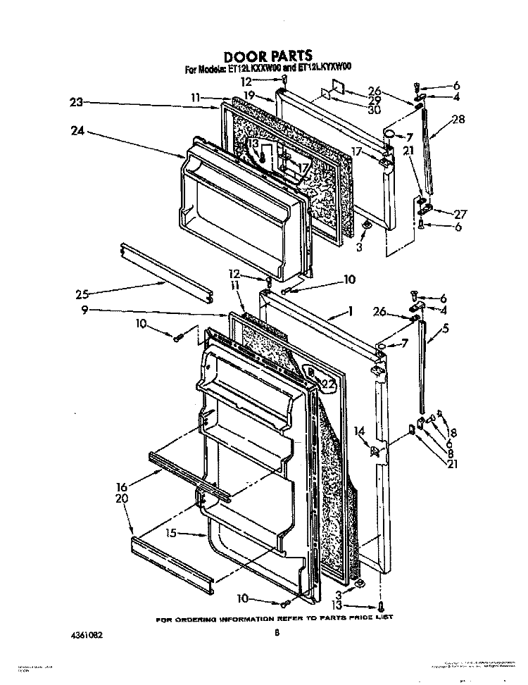 DOOR, LIT/OPTIONAL Diagram and Parts List for ET12LKYXN00  Whirlpool Refrigerator