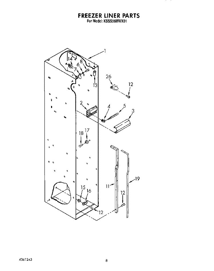 FREEZER LINER Diagram and Parts List for KSSS36MWX01  KitchenAid Refrigerator