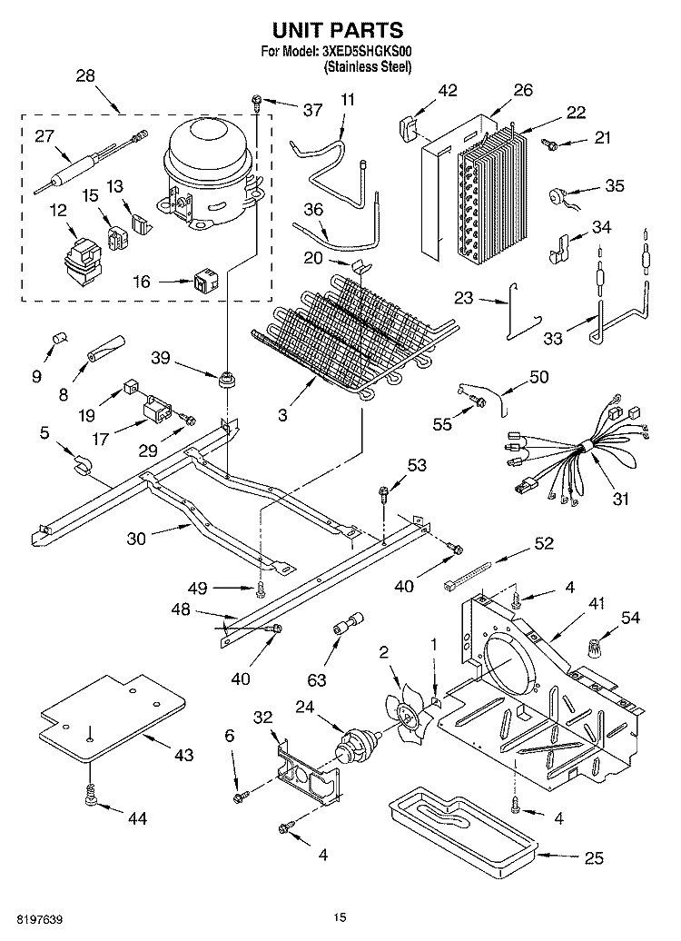 UNIT Diagram and Parts List for 3XED5SHGKS00  Whirlpool Refrigerator