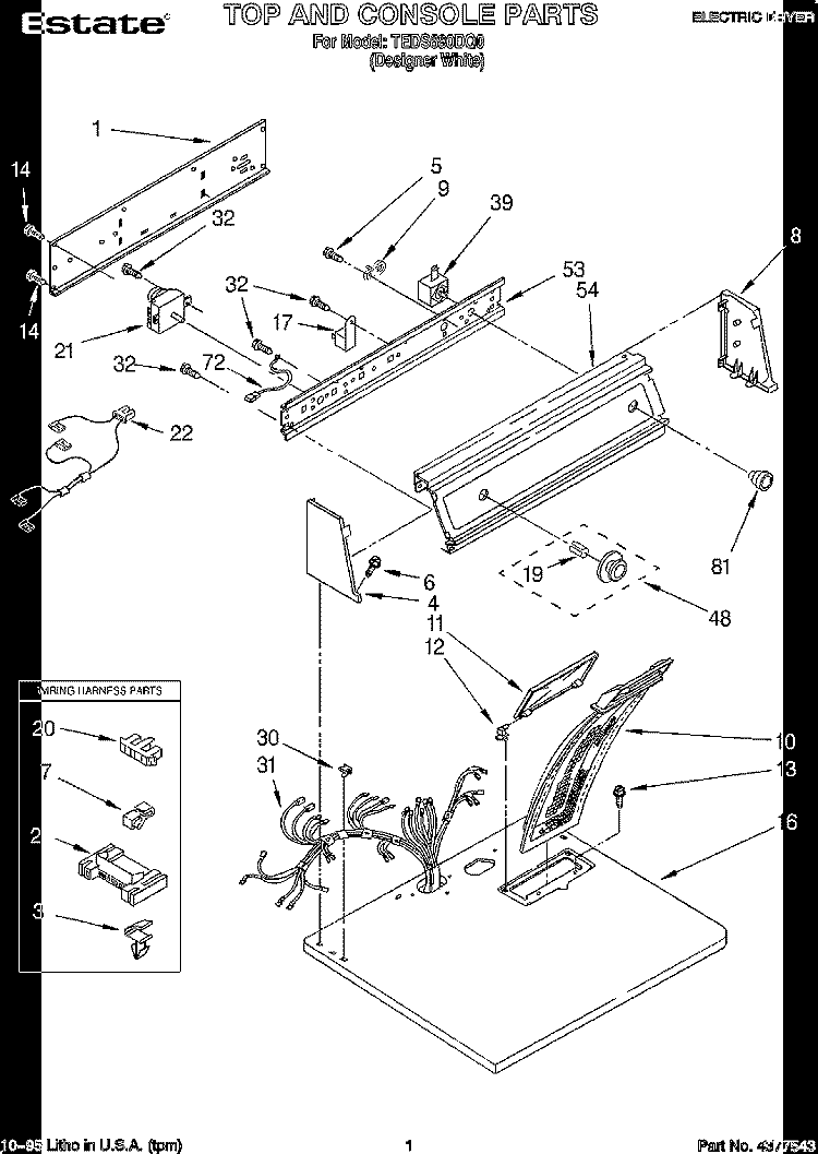 SECTION Diagram and Parts List for TEDS680DQ0  Estate Dryer