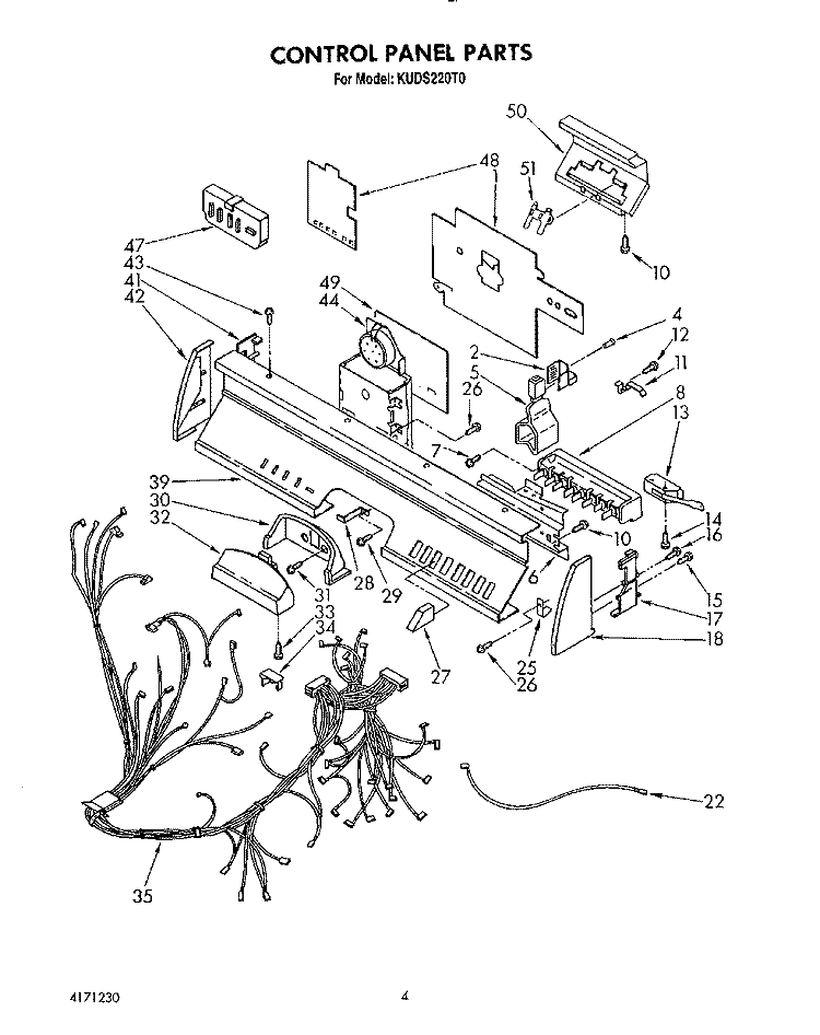 CONTROL PANEL, LIT/OPTIONAL Diagram and Parts List for KUDS220T0  KitchenAid Dishwasher
