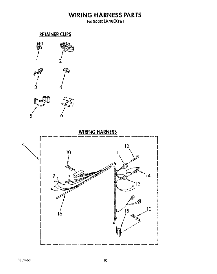 WIRING HARNESS Diagram and Parts List for LA7000XTF1  Whirlpool Washer