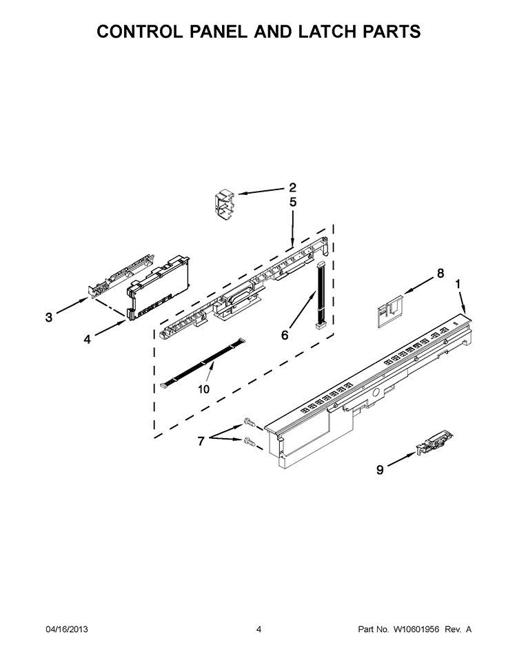 CONTROL PANEL AND LATCH PARTS Diagram and Parts List for WDT790SAYW2  Whirlpool Dishwasher